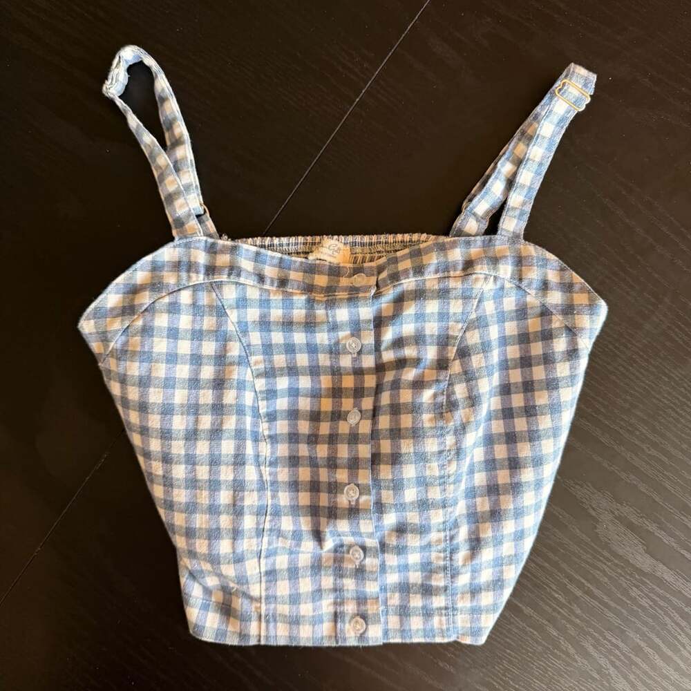 Brandy Melville Blue Gingham Plaid Button Up Crop Tank Top